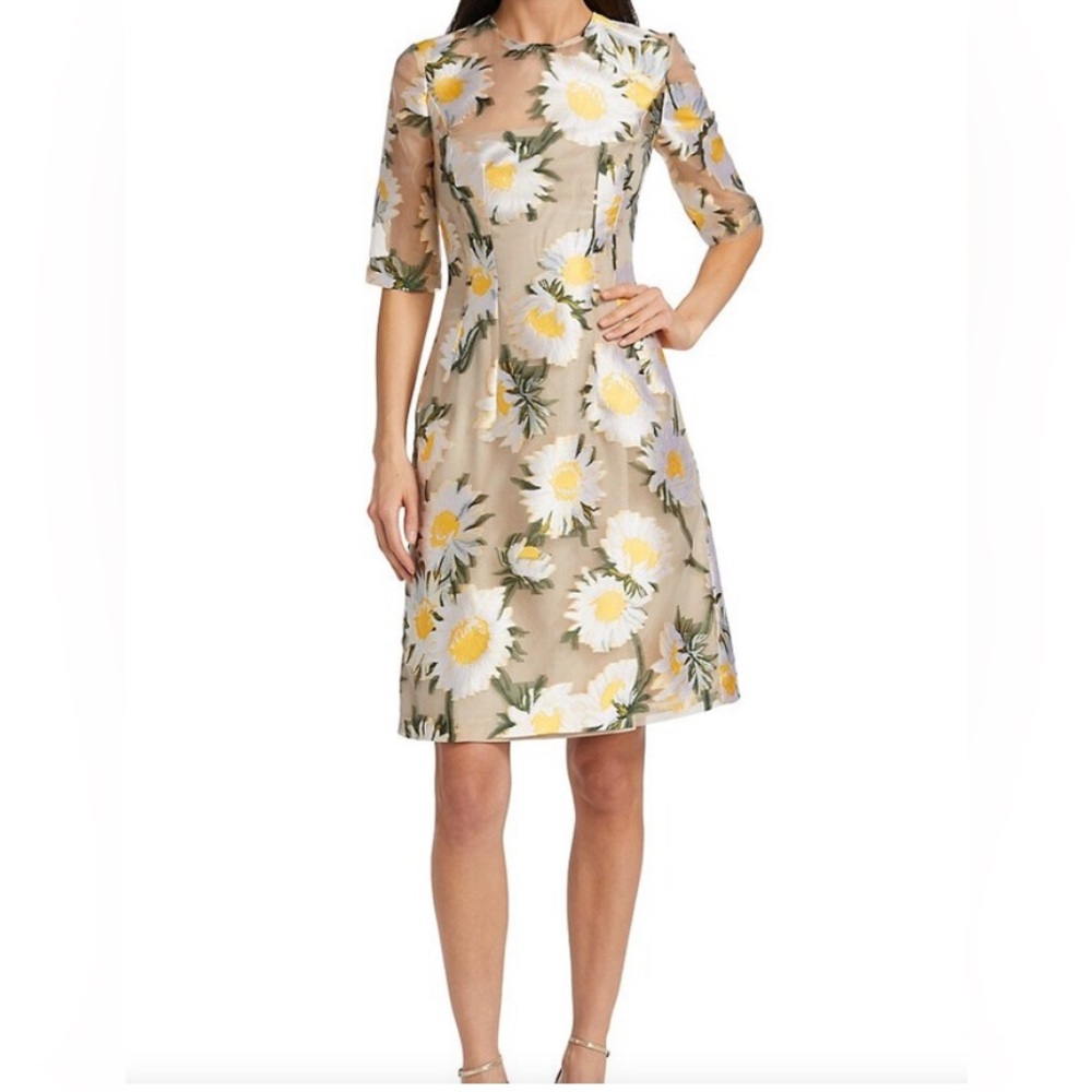 Lela Rose Holly Floral-Jacquard Knee-Length Dress
